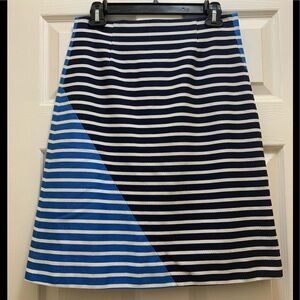 J. Crew blue, black and white striped A-line skirt